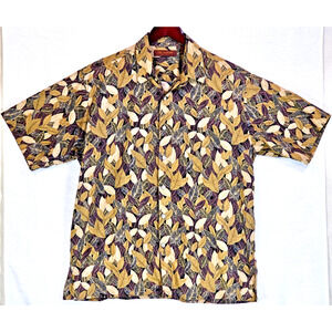 Tori Richard Honolulu Mens Hawaiian Brown Leaf Shirt Large ButtonUp 100% Cotton